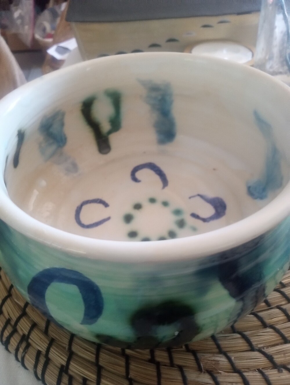 STUDIO POTTERY BOWL SANTA MONICA LOCAL POTTER BRIGHT  WITH BLUE, GREEN SHADES